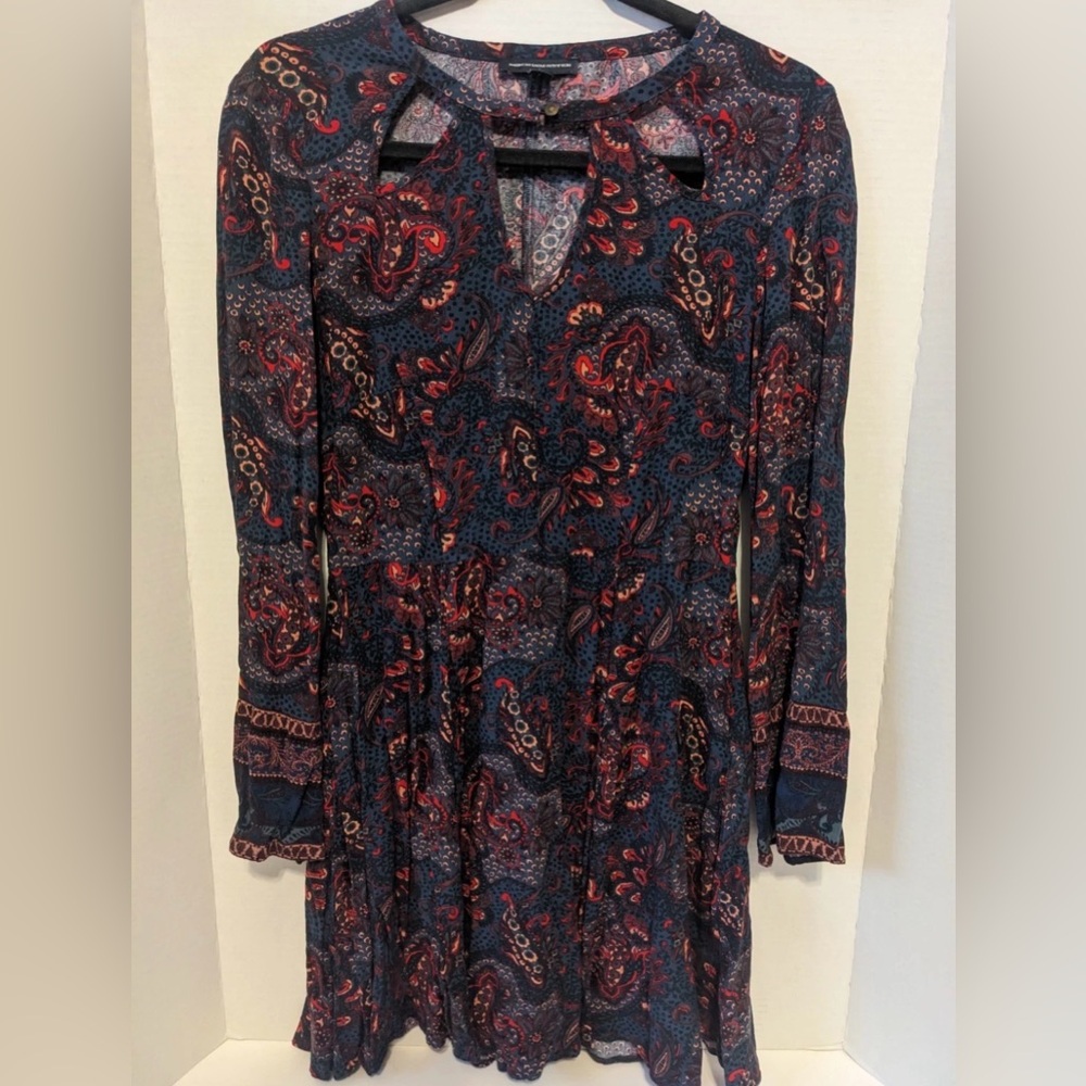 American Eagle Outfitters Red and Blue Paisley Long Sleeve Dress